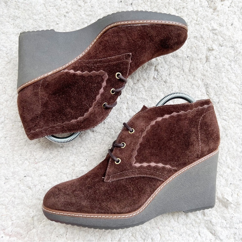 Naturalizer Kailyn Brown Suede Lace Up Oxford Wedge Heel Shoes